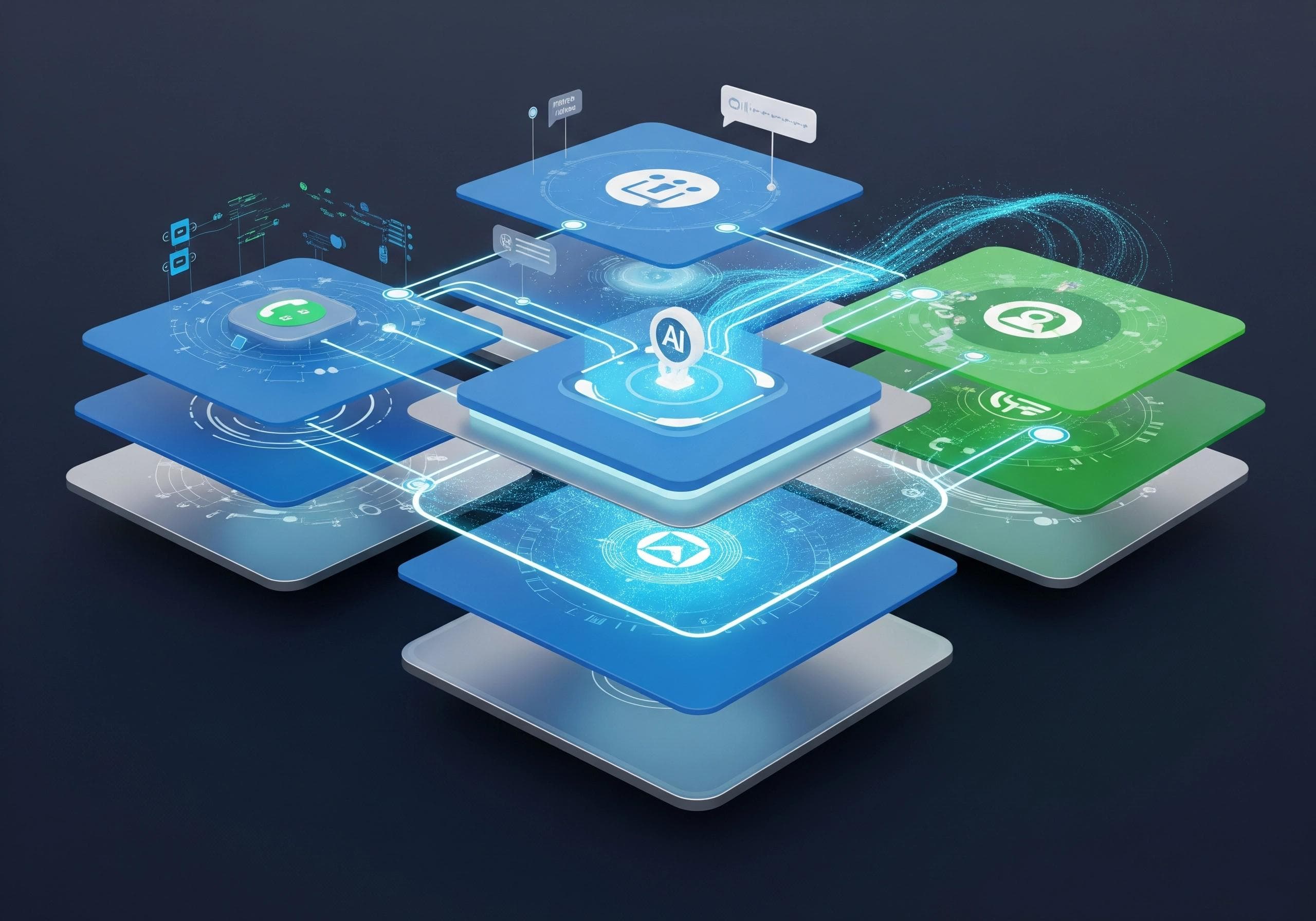 Abstract diagram showing the connections between AI calling agent features.