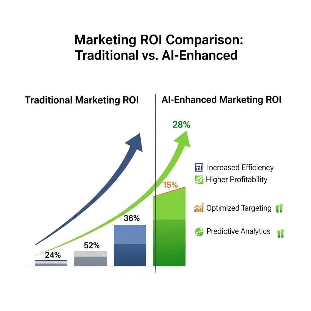 AI-enhanced marketing ROI chart showing increased business efficiency vs traditional methods.