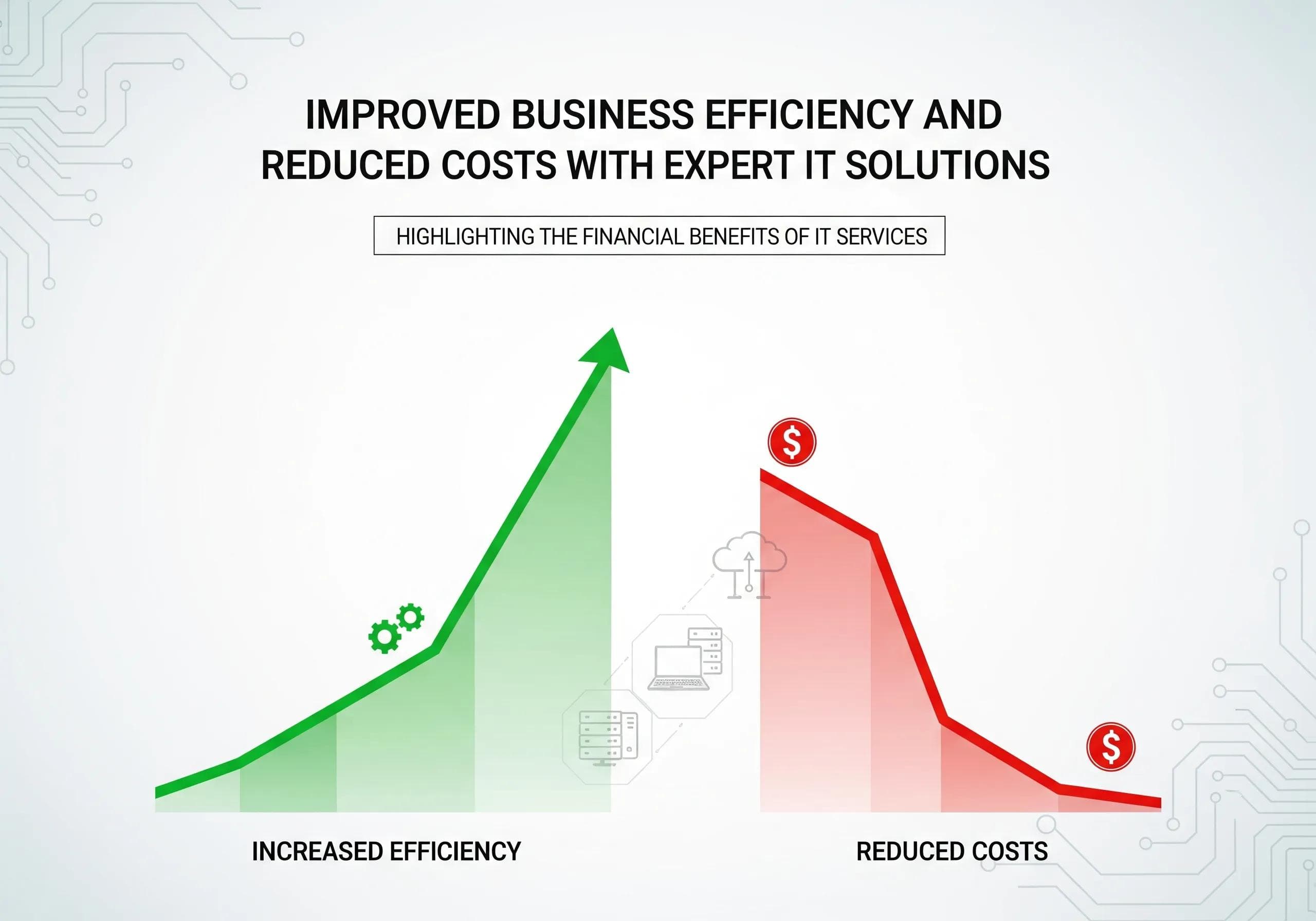 Graph showing improved business efficiency and reduced costs with IT solutions.