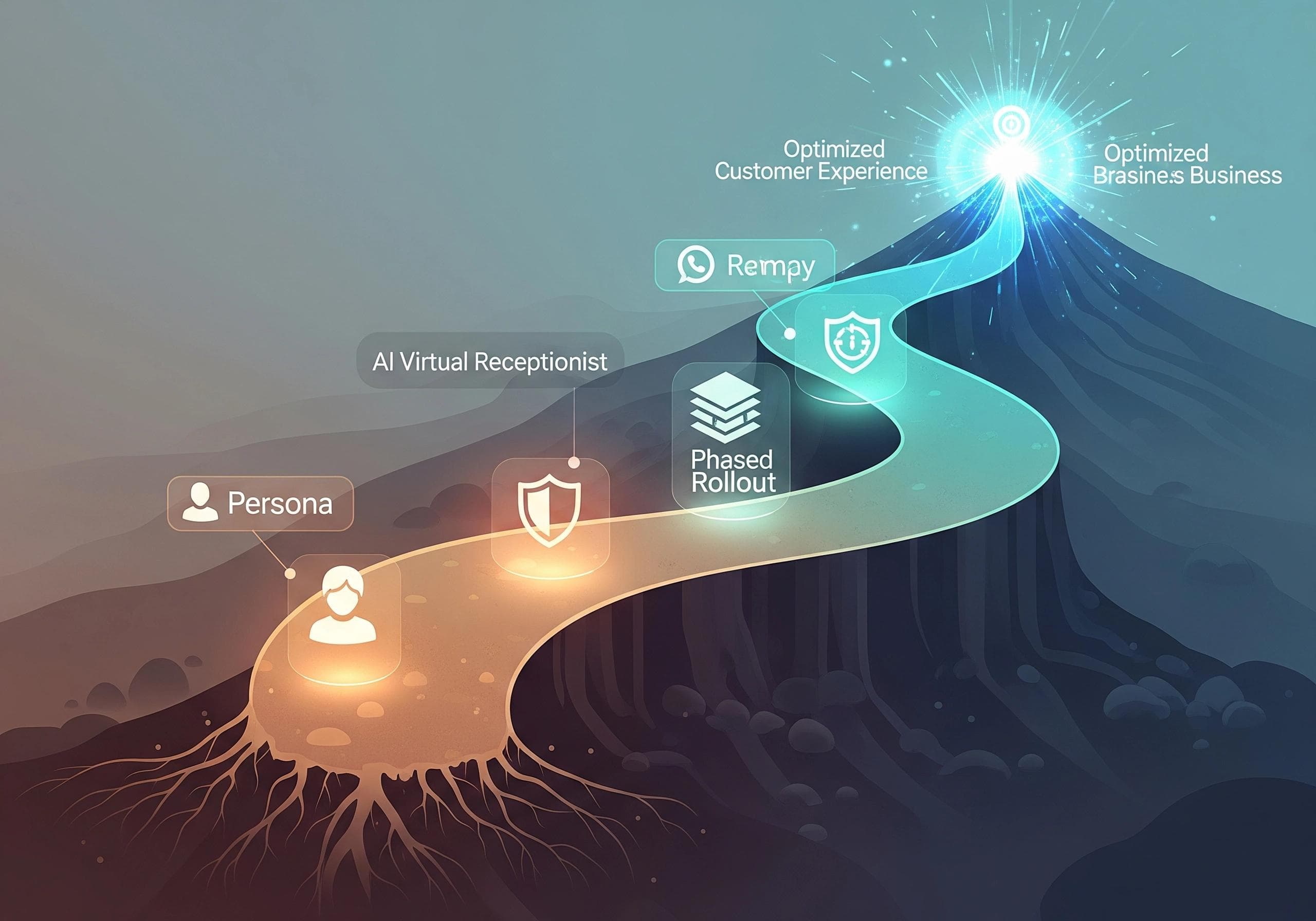 AI virtual receptionist system path from persona to optimized customer experience.